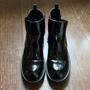 Black Patent Leather Ankle Boots, zippered